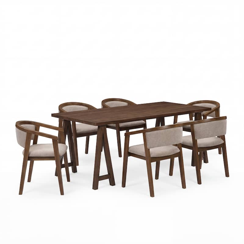 Christopher Knight Home - Hartwell Mid-Century 7-Piece Dining Set with Wood Upholstered Armchairs