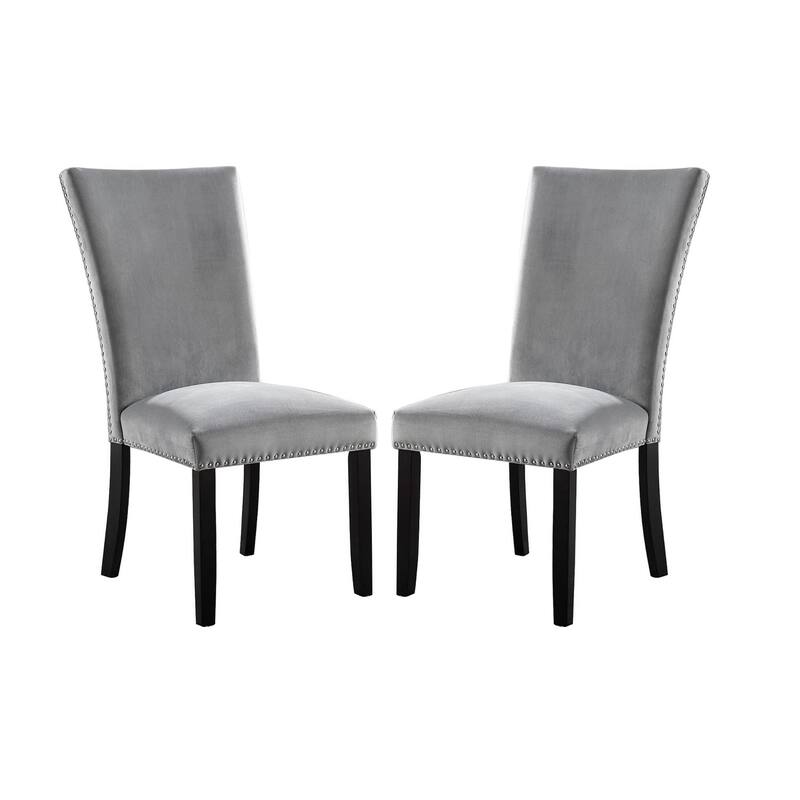 Flannelette Contemporary 2pc Dining Side Chairs Nalihead Trim Black Solid wood Legs Dining Room Chairs