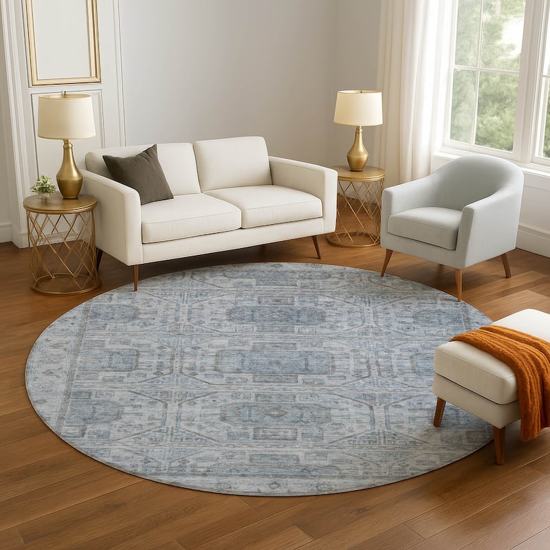 Premium Washable Super Soft Traditional Medallions Mayfield Rug - Blue - 8' x 8'