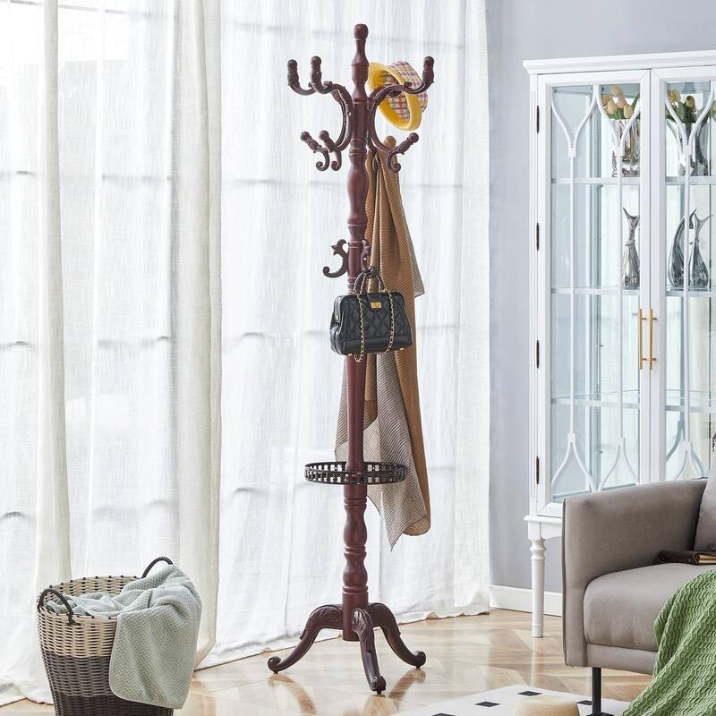 Solid Wood Hanger, Modern And Simple Coat And Hat Rack, Resin Stainless Steel Multifunctional Storage Rack With Key Tray