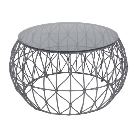 Decor Therapy Blake Round Iron and Glass Outdoor Accent Table