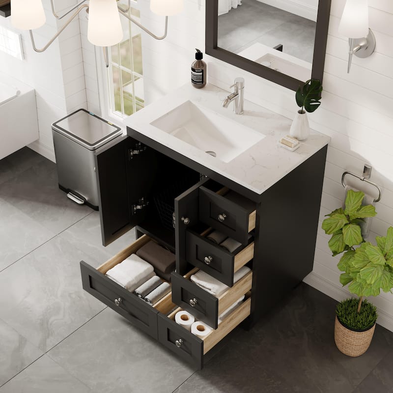 Eviva Happy 28"W Bath Vanity with Carrara Quartz Top