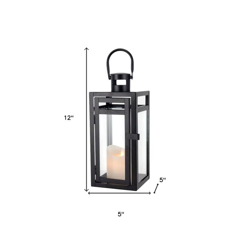 12" Clear And Black Glass And Metal Tabletop Lantern Candle Holder