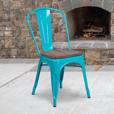 Metal Stackable Chair with Wood Seat - 17.75"W x 20"D x 33.5"H - 17.75"W x 20"D x 33.5"H