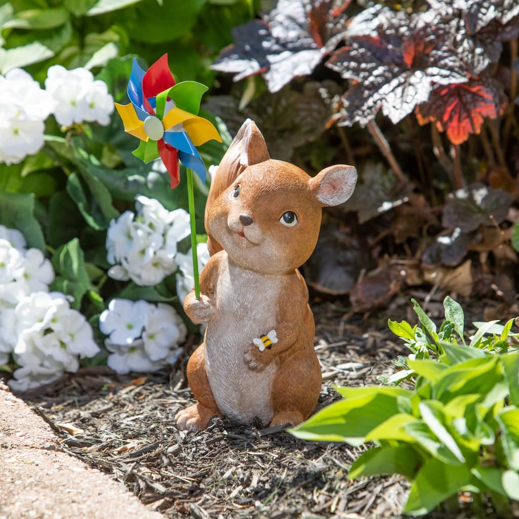 13 in. Pinwheel Animal Resin Garden Statue, Squirrel