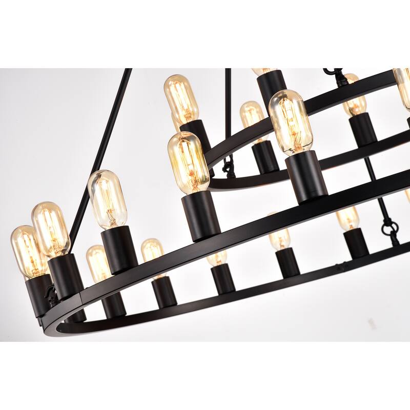 The Gray Barn Liam Matte Black 33-Light 48-inch 2-Tier Round Wagon Wheel Chandelier