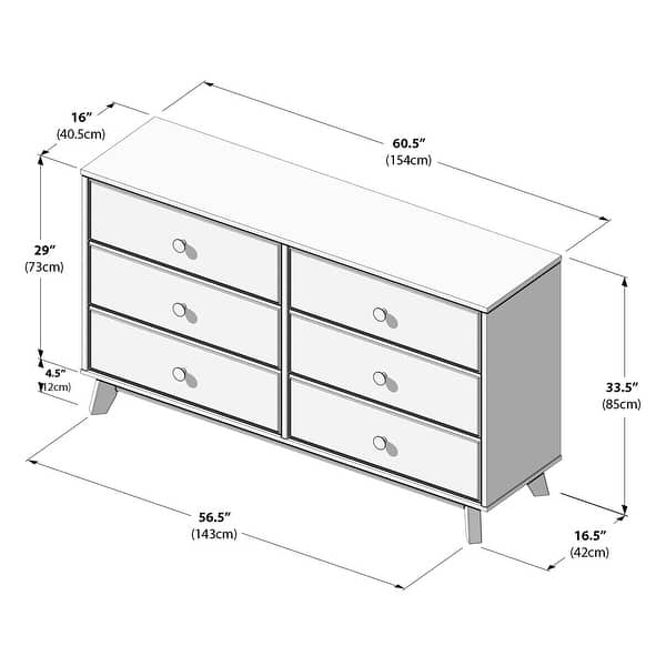 dimension image slide 1 of 4, Max and Lily Solid Wood 6-Drawer Dresser