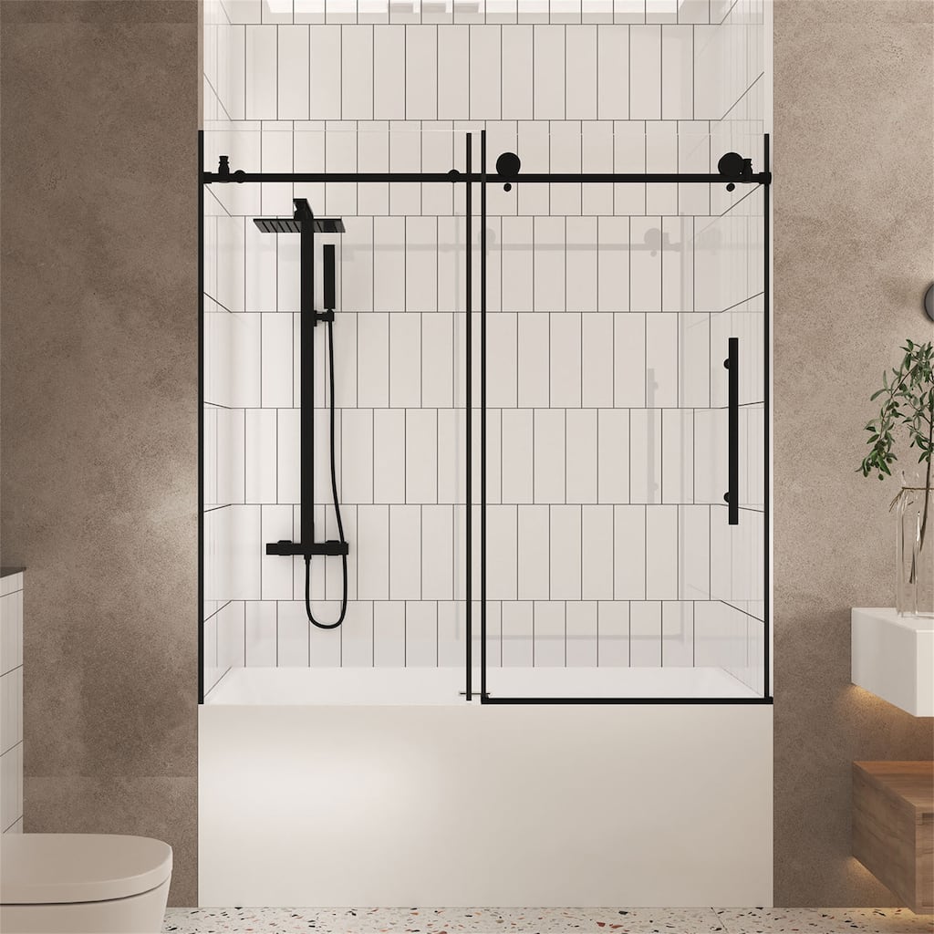 60"W x 60" H Frameless Shower Door with 1/4 "Tempered Glass,Handle
