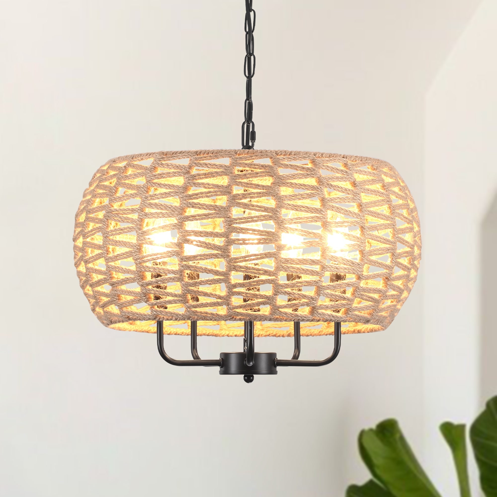 5-Light Rustic Candlestick Hanging Island Chandelier Lighting for Dining Room