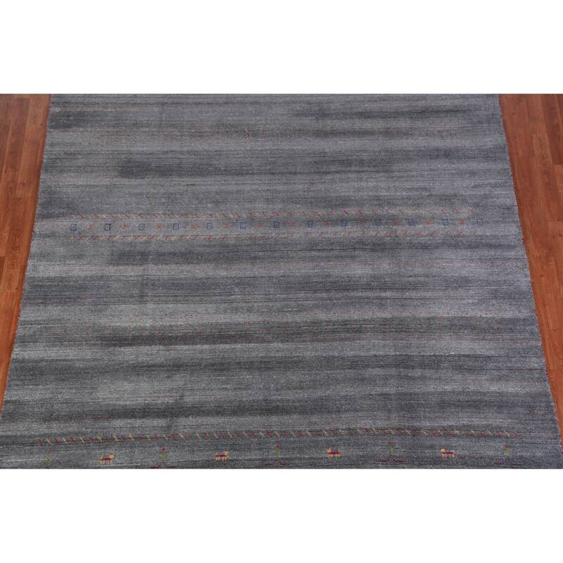 Hand Knotted Oriental 100% Wool Carpet Tribal Tribal Greys & Charcoal Gabbeh Area Rug - 9' 6'' X 8' 1''