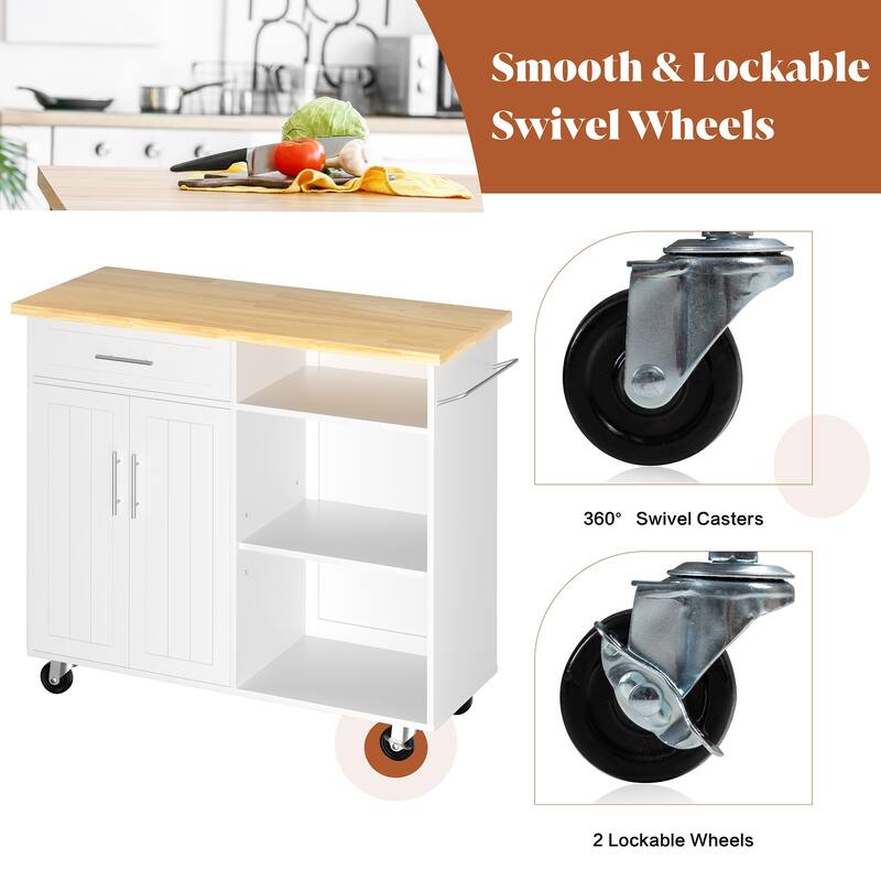Futzca Mobile Kitchen Island Cart with Wooden Countertop & Drawer - N/A