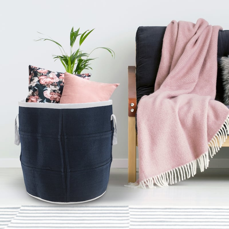 Sevita Coastal Indoor/Outdoor Navy/White Storage Basket with Handles - 21" x 21" x 21"