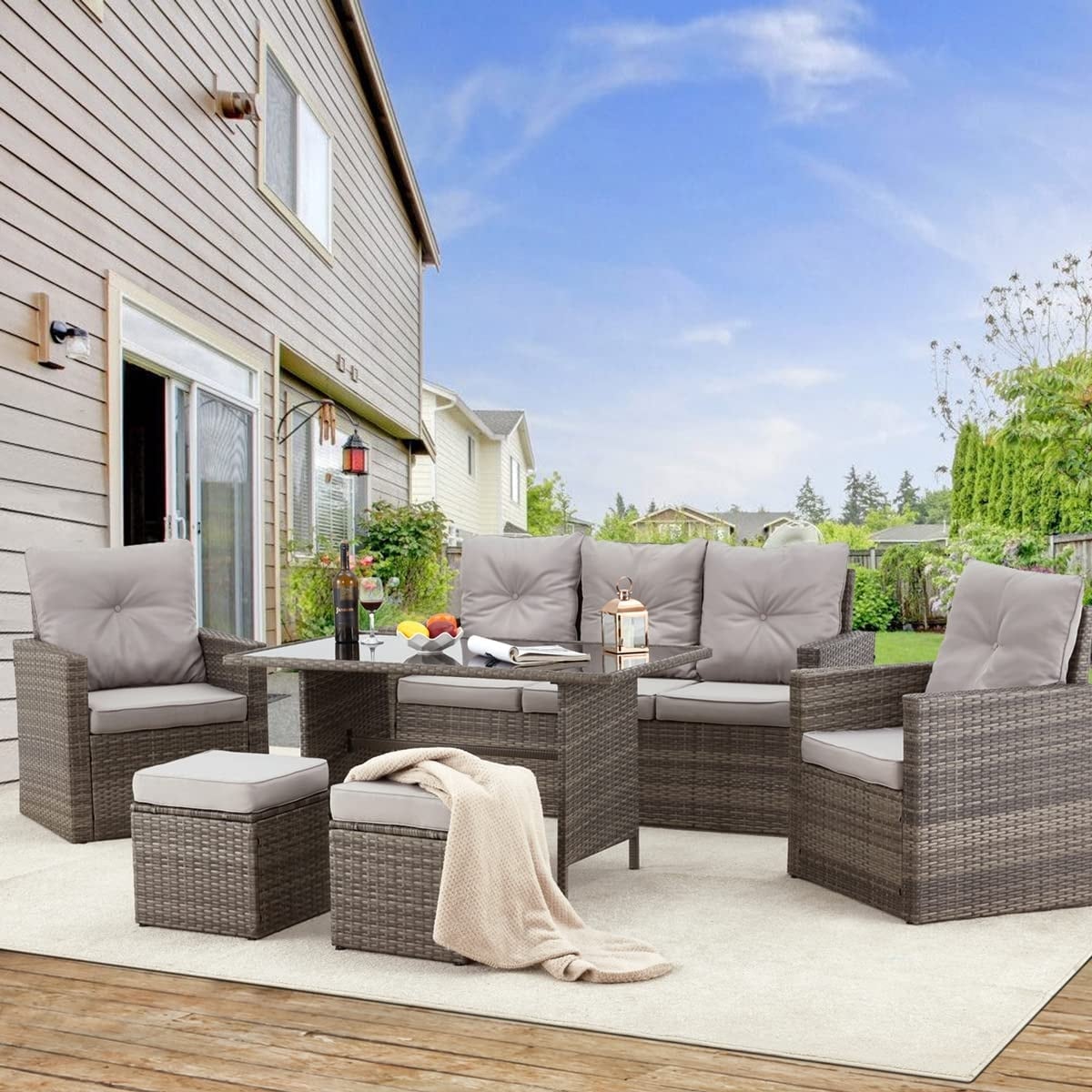 Outdoor dining set sales with rising table