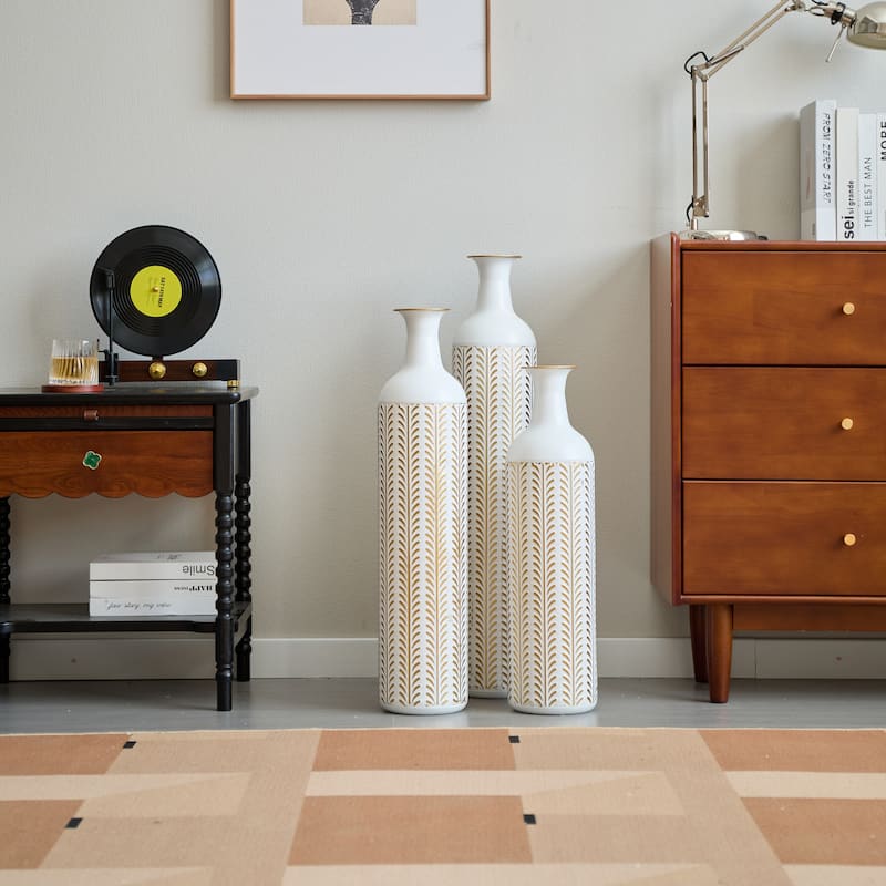 Floor Metal Vase Modern Style White Metal Vase 3-Piece Set Gorgeous Home Decoration Large Glazed Metal Vase