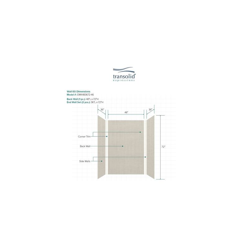 Transolid Expressions 36-in X 48-in X 72-in Glue to Wall Shower Walls - 48" x 36" x 72" - 48" x 36" x 72"