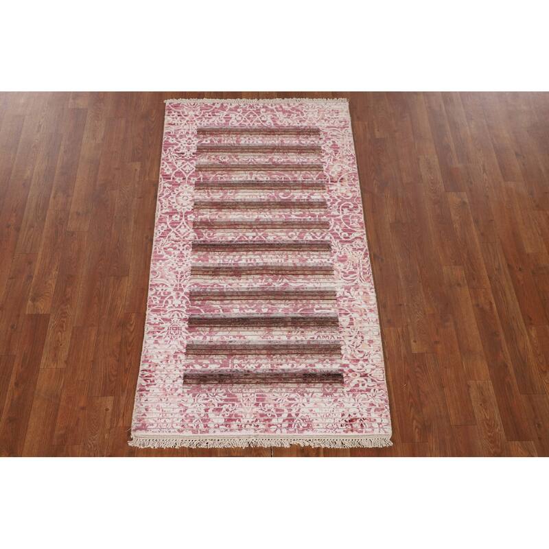 Striped / Modern Abstract Accent Rug Hand-Knotted Wool Carpet - 2'8"x 4'10"