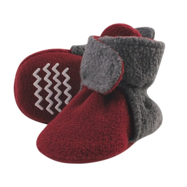slide 1 of 1, Hudson Baby Baby Cozy Fleece Booties, Heather Charcoal Burgundy 0-6 Months - Heather Charcoal Burgundy