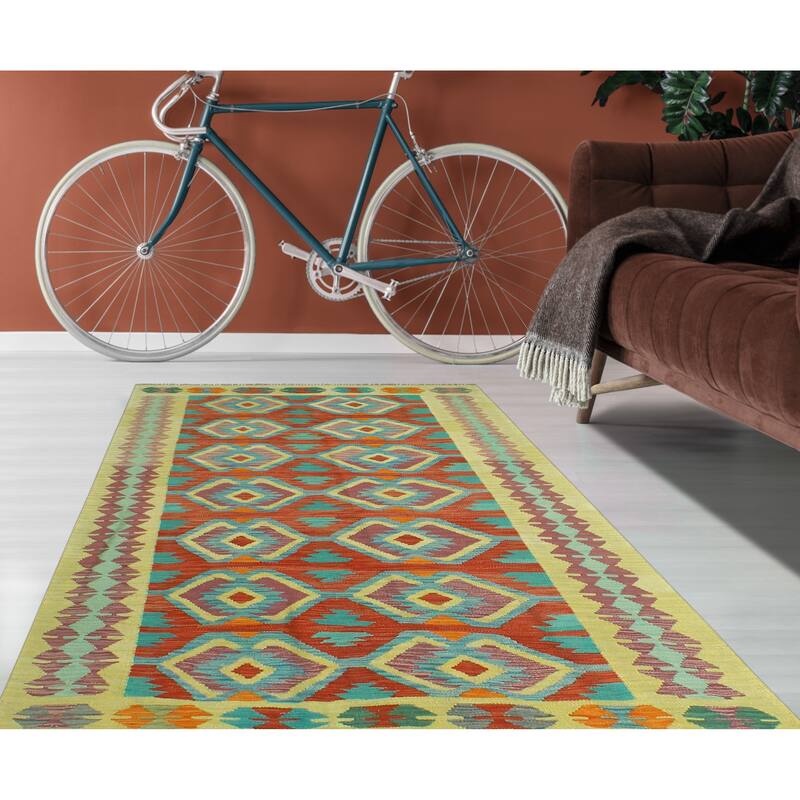 Sangat Flatweave Muiz Red/Gold Rug - 4'2" x 6'3"