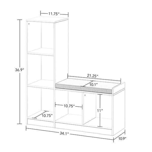 dimension image slide 0 of 2, RiverRidge Kids Cubby Storage Organizer Bench with 5 Toy Storage Shelves and Cushioned Seat for Playroom Storage - White