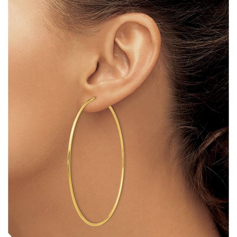 Curata 14k Yellow Gold 1.5x70mm Endless Hoop Earrings