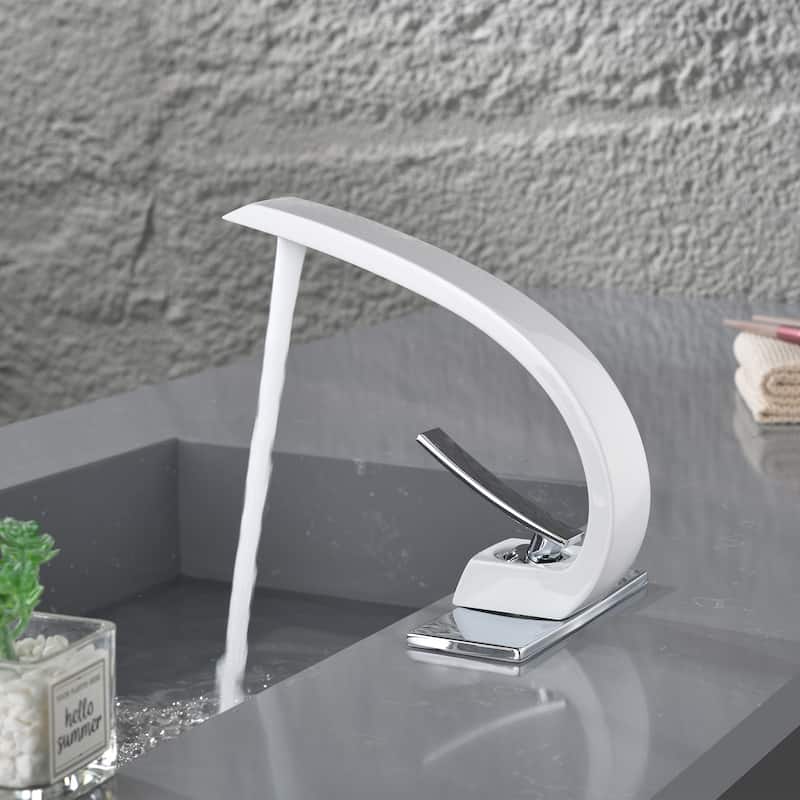 Rbrohant 7"H Single-Handle Bathroom Faucet with Deckplate, Vessel Faucet for Bathroom - Chrome/White