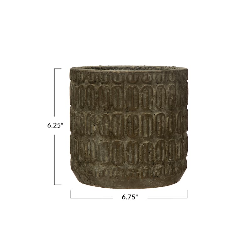 Debossed Cement Planter with Distressed Finish - 6.8"L x 6.8"W x 6.3"H