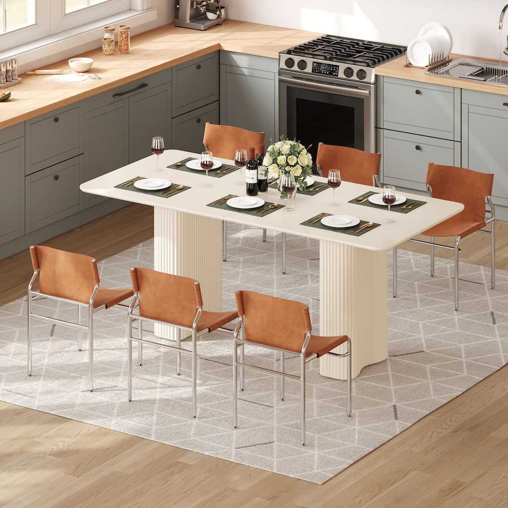 Moasis Modern Large Dining Table 6-8 People for Kitchen and Dining Room Creamy White