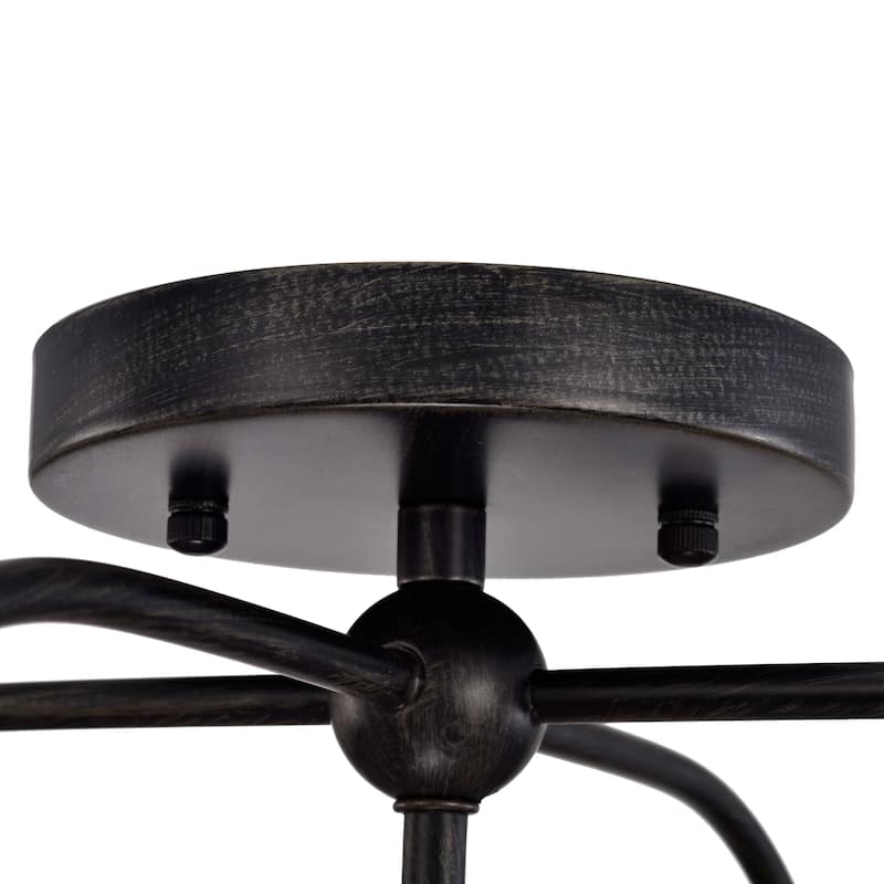 Alina Antique Black Metal Natural Wood Drum Fabric Shade Flush Mount
