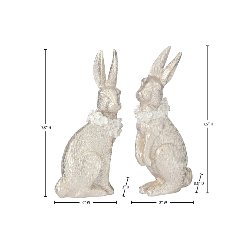 7.5" Resin Bunny With Floral Collar Set of 2