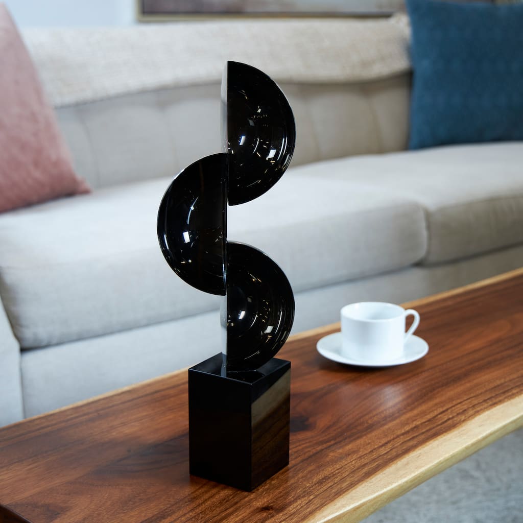 Black Crystal Abstract Two-Tone Geometric Decorative Sculpture with Stacked Semi Circles