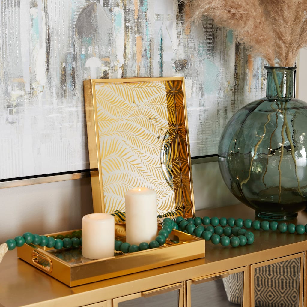 Polished Gold Plastic Mirrored Geometric Tray (Set of 2)