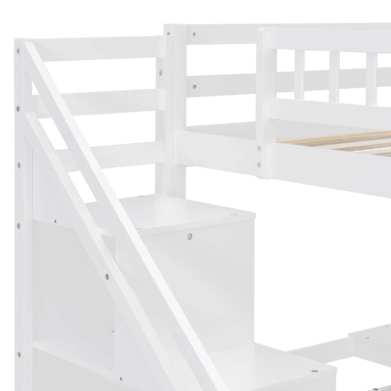 Loft Bed with 2 Chest of Drawers , Integrated Desk, Independent Staircase, Multifunctional Space-Saving Loft Bed for Bedroom