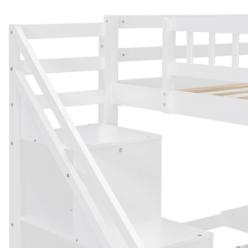 Twin Size Loft Bed with Two Chest of Drawers, Desk and Light Strip, Gray