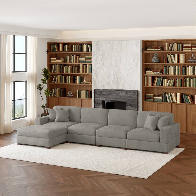 Oversized Chenille Modular Sectional Sofa Living Room Set with Ottoman