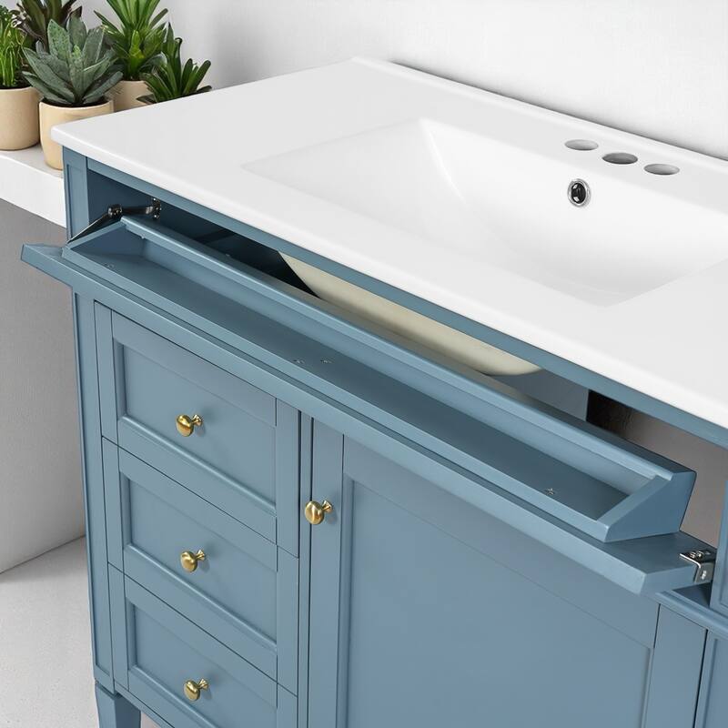 Modern 36 Inch Bathroom Vanity with Sink, Soft-Close Storage Drawers, Tip-Out Drawer, Solid Wood Frame Cabinet