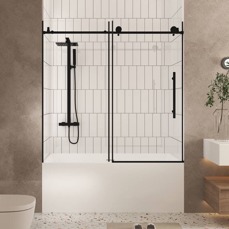 60"W x 60" H Frameless Shower Door with 1/4 "Tempered Glass,Handle - Matte Black