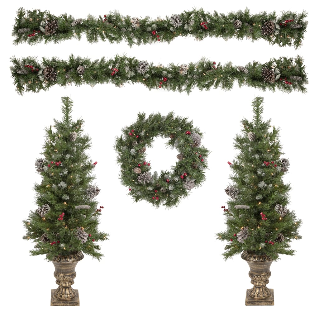 5-Piece Frosted Verona Berry Pine Artificial Christmas Entryway Set - 4 Foot