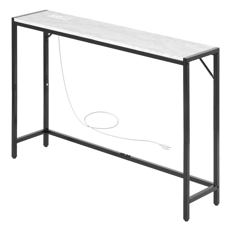 Modern Narrow Long Faux Marble Console Table with Power Outlet