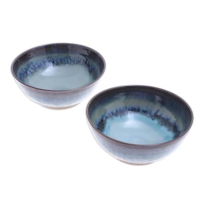 Novica Handmade Blue Crush Ceramic Cereal Bowls (Pair)