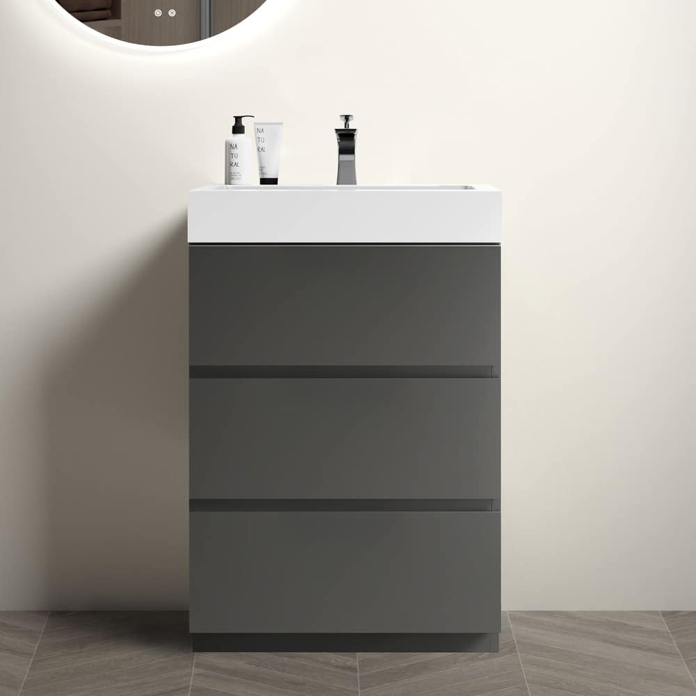 Modern Freestanding Bathroom Vanity with Sink Basin without Drain and Faucet