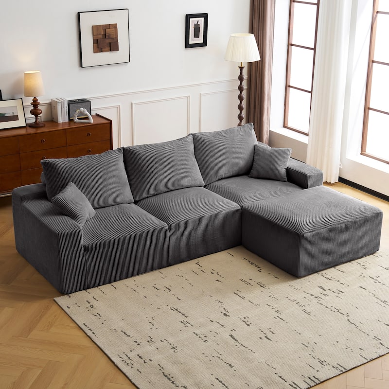 110" L-Shaped Cloud Sofa, 3-Seater Deep Seat Chaise, Plush Foam