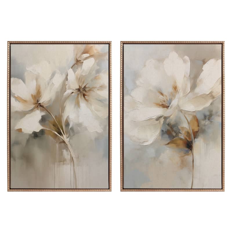 Kate and Laurel Sylvie Beaded Abstract Botanical Canvas - 2 Piece Set 23x33 - Gold