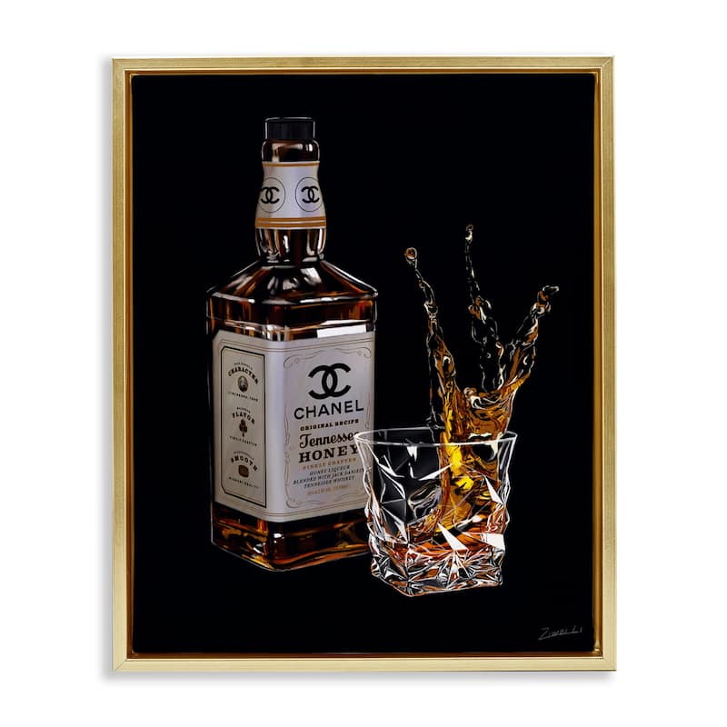 Stupell Splashing Liqueur Glam Whiskey Bottle Floating Framed Canvas Wall Art, Design by Ziwei Li
