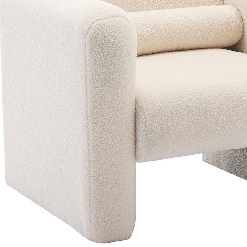 HomeRoots 31" Cream Boucle Upholstered Arm Chair With Toss Pillow - 30.70 in. x 30.90 in. x 33.50 in.