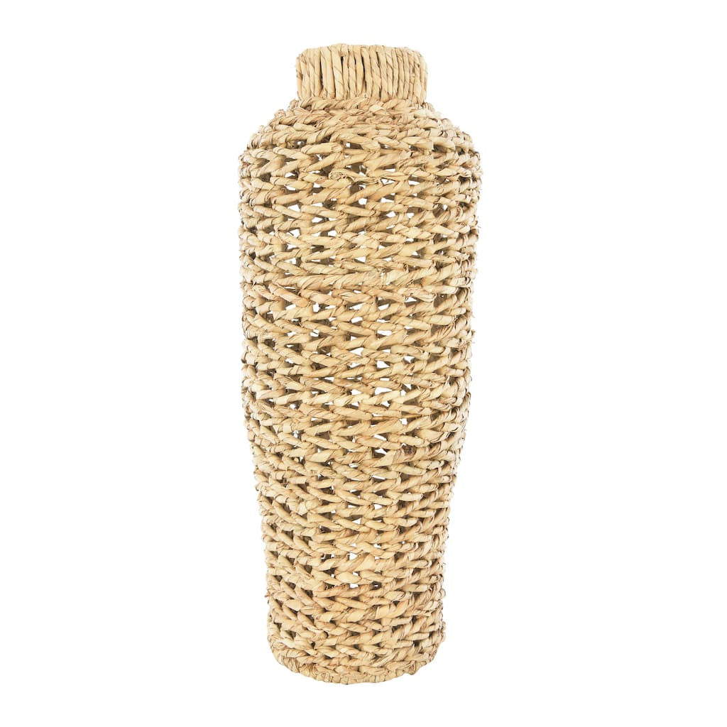22"H Handwoven Water Hyacinth & Rattan Floor Vase