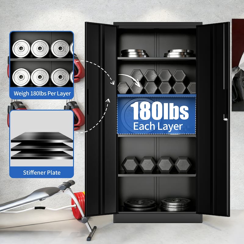 72"H Metal Garage Storage Cabinet, Locking Cabinet with Doors and 4 Shelves, Tall Cabinets Lockable File Cabinet for Home Office