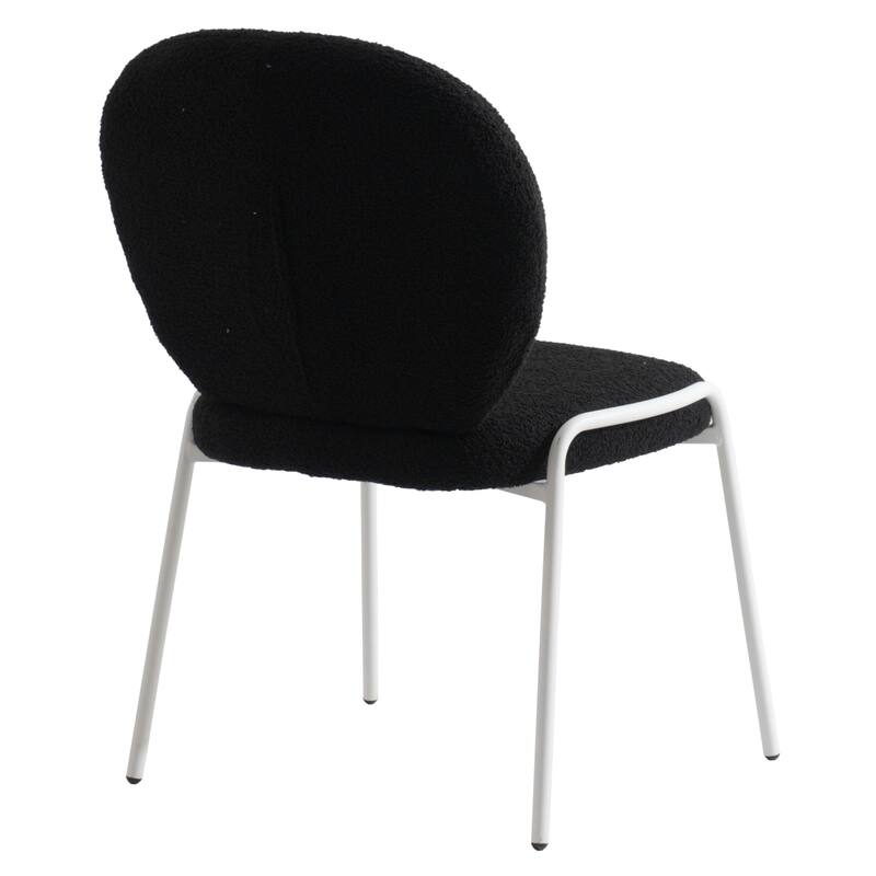 Celestial Boucle Dining Side Chair in White Iron Frame