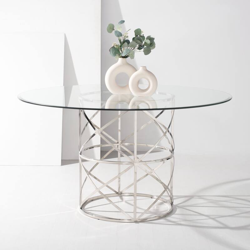 SAFAVIEH Couture Ren 54-inch Glass Top Dining Table - 54"W x 54"D x 30"H - Chrome
