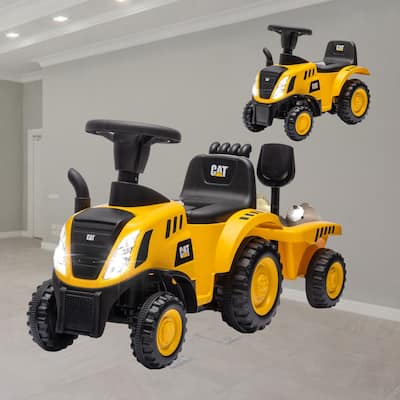 2-in-1 Kids Ride-On Tractor with Functional Shovel, Detachable Trailer, Music, and Lights for Ages 18-36 Months - Yellow