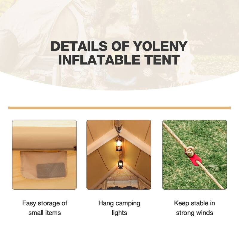 Erommy Inflatable Camping Tent, Glamping Tents 4 Season Waterproof Windproof Cotton Tent with Stove Jack & Mesh Windows & Pump